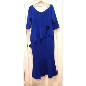 Gorgeous Blue Off-Shoulder Peplum Mermaid Gown XXL Formal Evening Dress